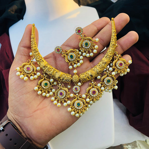 Antique Gold Multi Stone Hasli Design Set - Main Image