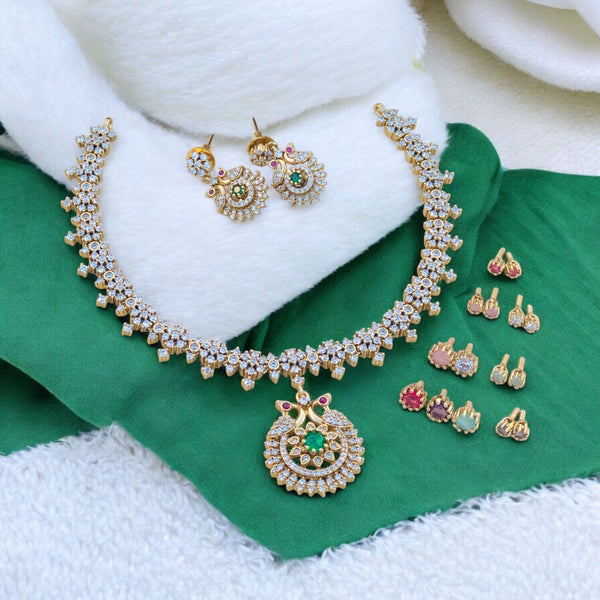 Interchangeable Stone Peacock AD White Stones Attigai Necklace