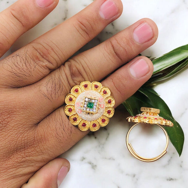 Meenakari Ring/Kundan Meenakari Ring/Bridal Ring/Ivory Meenakari Kundan  Ring/Wedding Ring