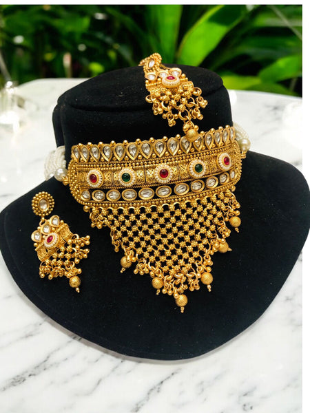New Rajwadi aad Gold bridal jewellery sets Rajasthani Aad Necklace Designs for Brides