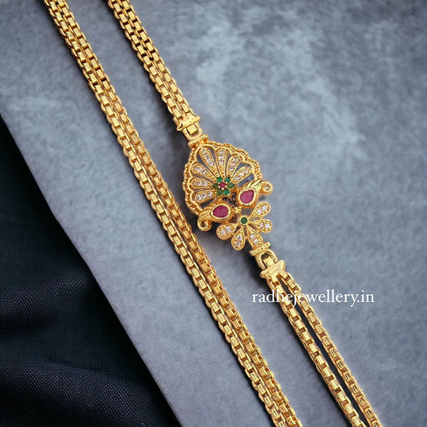 Crown Flower Design Mugappa Chain Gram Gold Plated Mop Jewelry