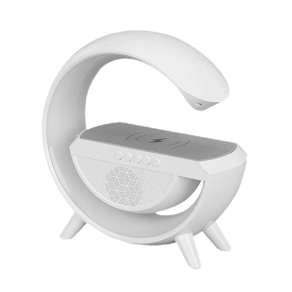 Speaker Lamp Wireless Charger Atmosphere Lamp, G Lamp LED Table Lamp, Bluetooth Speaker, Alarm Clock with Music Sync, (White)