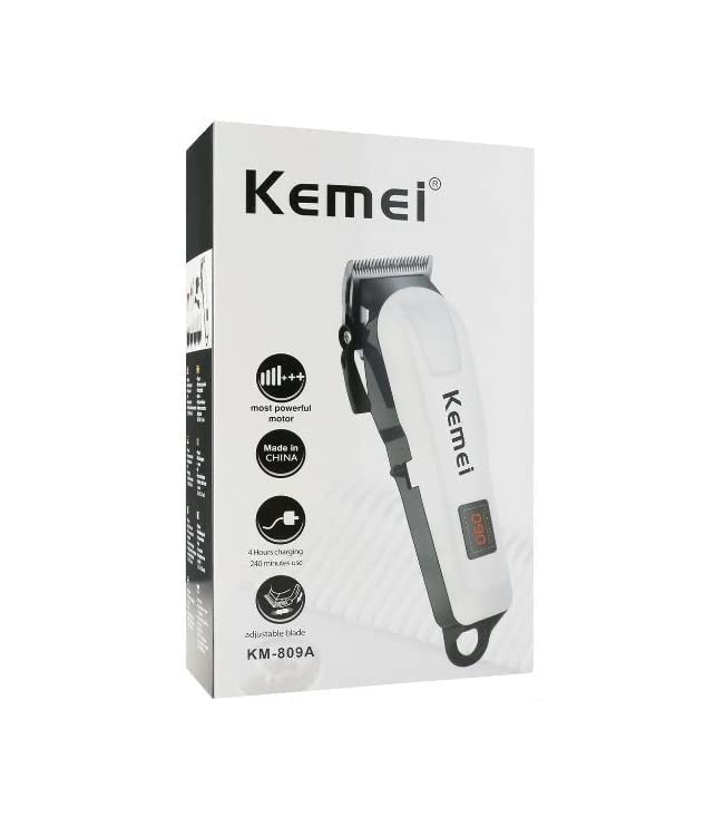 KM-809A White & Black Rechargeable Professional Electric Hair Clipper and Hair Trimmer, 120-Minute Run Time for The Razor