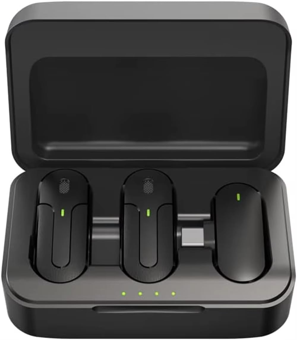 2in1 Wireless Mic with Charging Case - Noise Cancellation Wireless Mic for Youtubers - Wireless Microphone System Compatible with iPhone and Android Plug & Play, Vlog (D156)
