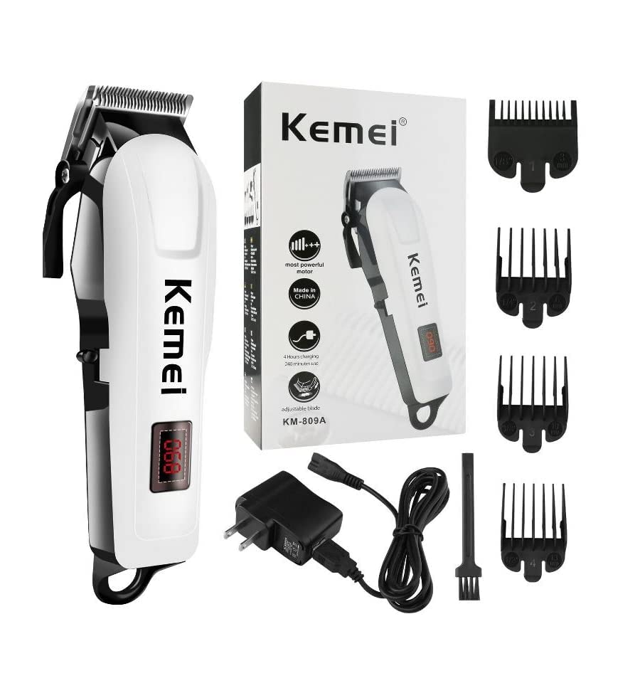 KM-809A White & Black Rechargeable Professional Electric Hair Clipper and Hair Trimmer, 120-Minute Run Time for The Razor