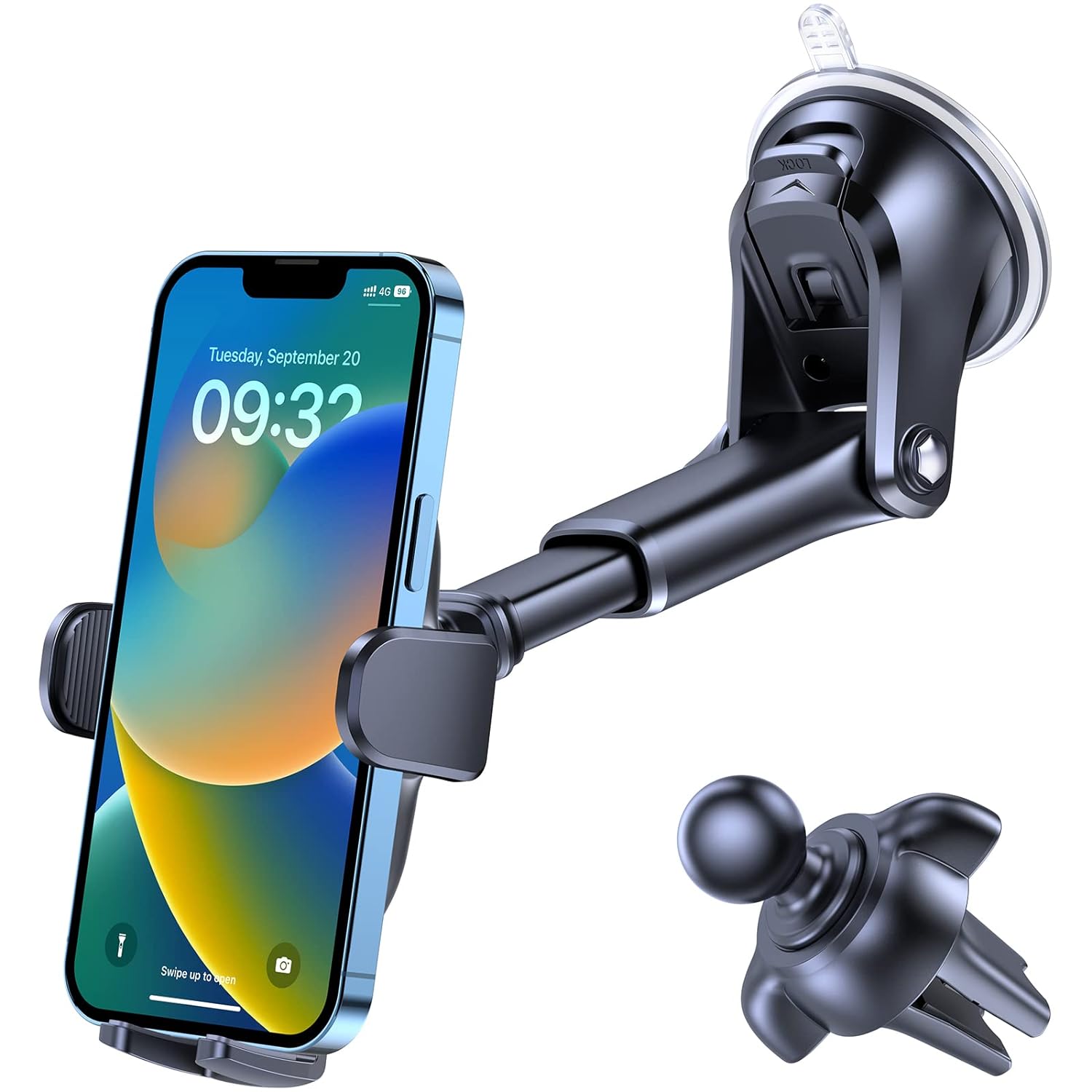 Phone Mount Holder, 3-in-1 Phone Holder for Car Dashboard Air Vent Windshield, Car Phone Holder with Air Vent Clip and Strong Suction Cup