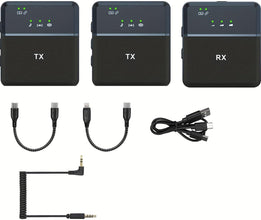 SX9 Wireless Microphone for PC/iPhone, All Smartphones & Camera Collar mic (2 Microphones 1 Receiver) Ultra-Long Life 360 ° Noise Reduction HD Radio Double vlog/Live/Video Recording.