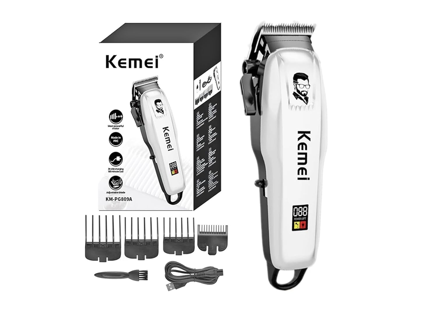 KM-PG809A (PROFESSIONAL HAIR TRIMMER) KEMEI Trimmer 240 min Runtime 4 Length Settings  (White)