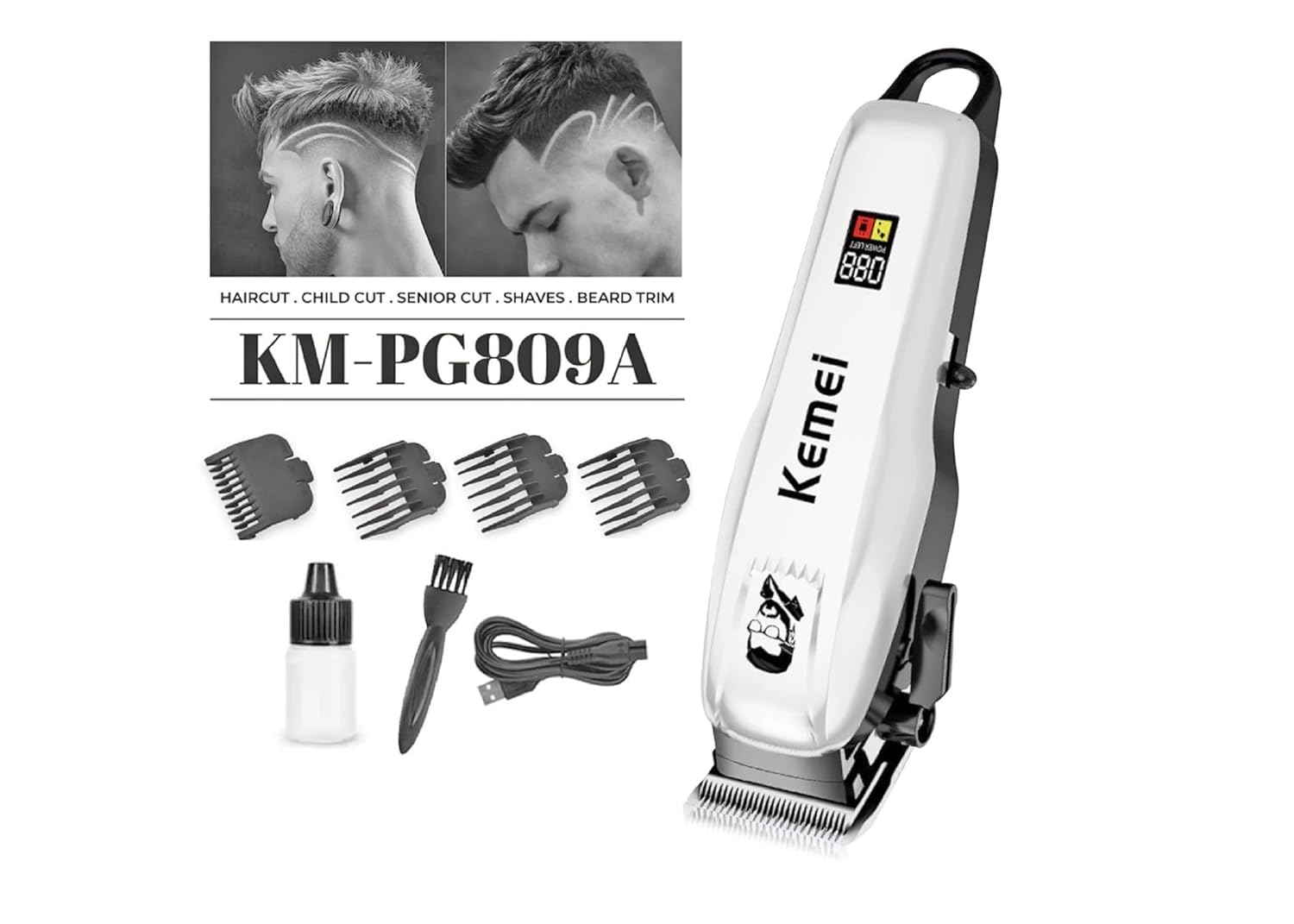 KM-PG809A (PROFESSIONAL HAIR TRIMMER) KEMEI Trimmer 240 min Runtime 4 Length Settings  (White)