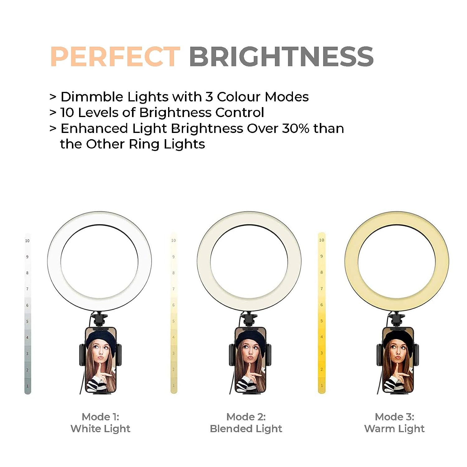 Portable LED Ring Light with 3 Color Modes Dimmable Lighting