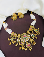 Antique Elephant Pearl Choker Necklace Set with Temple Design Earrings