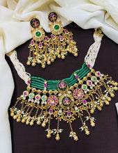 Royal Green Beaded Antique Choker Necklace Set with Long Tassel Earrings | Bridal & Festive Jewelry  Product Description: