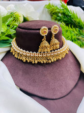 Traditional Antique Gold Lakshmi Coin Choker Necklace Set with Jhumka Earrings