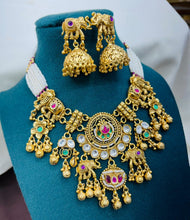 Antique Elephant Pearl Choker Necklace Set with Temple Design Earrings