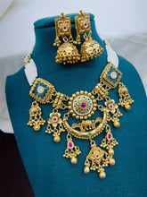 Antique Elephant Motif Pearl Choker Necklace Set with Designer Jhumka Earrings