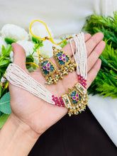 Antique Pearl Multi-Strand Choker Set with Kundan Pendant & Earrings
