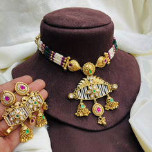 Traditional Pearl Beaded Antique Choker Necklace Set with Kundan Stones & Jhumka Earrings