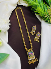 Antique Floral Pendant Long Necklace Set with Matching Earrings