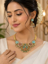 Vintage Mint Green Temple Necklace Set with Jhumka Earrings – Traditional Ethnic Jewellery