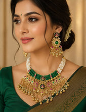 Royal Green Beaded Antique Choker Necklace Set with Long Tassel Earrings | Bridal & Festive Jewelry  Product Description: