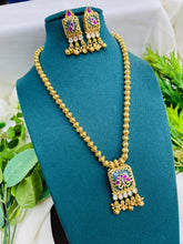 Antique Floral Pendant Long Necklace Set with Matching Earrings