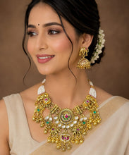 Antique Elephant Pearl Choker Necklace Set with Temple Design Earrings