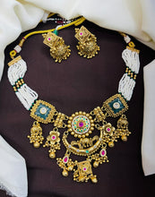 Antique Elephant Motif Pearl Choker Necklace Set with Designer Jhumka Earrings
