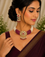 Royal Kundan Pearl Beaded Choker Necklace Set with Earrings