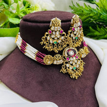Royal Kundan Pearl Beaded Choker Necklace Set with Earrings