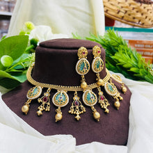 Antique Mint Green Temple Choker Necklace Set with Earrings