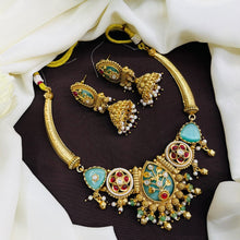 Vintage Mint Green Temple Necklace Set with Jhumka Earrings – Traditional Ethnic Jewellery