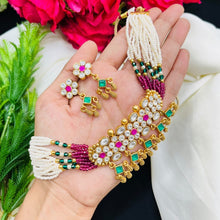 Elegant White  Beaded Kundan Choker Set