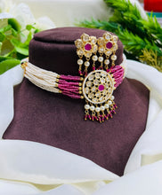 Royal Kundan Pearl Beaded Choker Necklace Set with Earrings