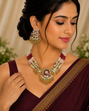 Royal Kundan Pearl Beaded Choker Necklace Set with Earrings