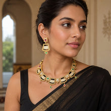 Elegant Black & White Enamel Statement Necklace Set