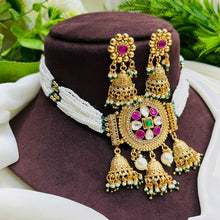 Royal Kundan Pearl Beaded Choker Necklace Set with Earrings