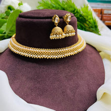 Classic Pearl Beaded Choker Necklace Set with Jhumka Earrings