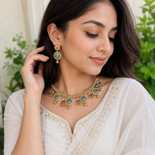 Antique Mint Green Temple Choker Necklace Set with Earrings