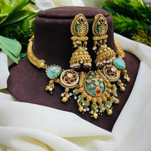 Vintage Mint Green Temple Necklace Set with Jhumka Earrings – Traditional Ethnic Jewellery