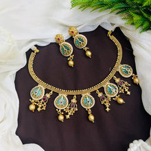 Antique Mint Green Temple Choker Necklace Set with Earrings