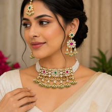 Elegant White Beaded Kundan Choker Set