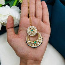 Premium Kundan Maang Tikka with Pearl & Green Beads
