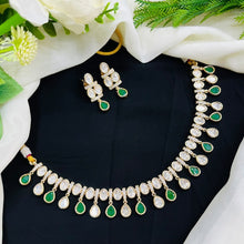 Premium Green Kundan AD Necklace Set with Earrings