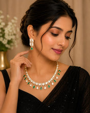 Premium Green Kundan AD Necklace Set with Earrings