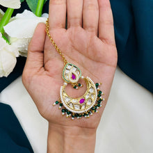 Premium Kundan Maang Tikka with Pearl & Green Beads