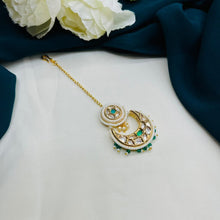 Premium Kundan Maang Tikka with Pearl & Green Beads