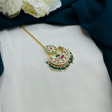 Premium Kundan Maang Tikka with Pearl & Green Beads