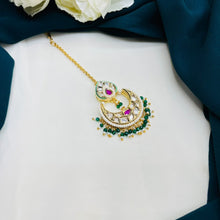 Premium Kundan Maang Tikka with Pearl & Green Beads