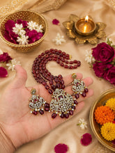 Royal Ruby Victorian Pendant Necklace Set with Earrings