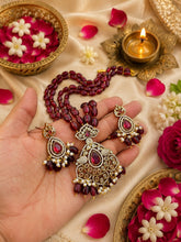 Royal Ruby Victorian Pendant Necklace Set with Earrings